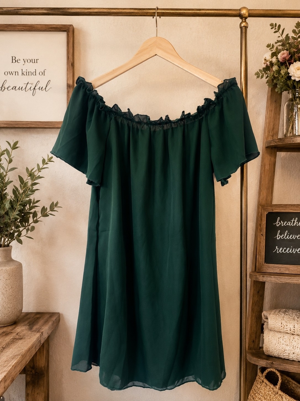 Off-Shoulder Green Semi Sheer Mini Dress Sz Med #swimcover #beach #resort